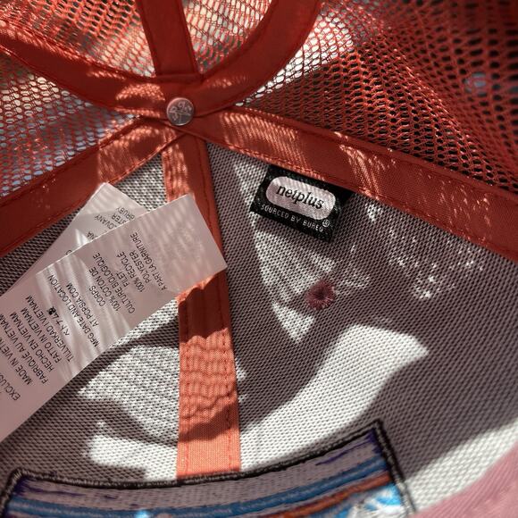 Patagonia P-6 Mesh Trucker Hat Adjustable Snapback Orange Pink Cap Patch Logo - Picture 8 of 11